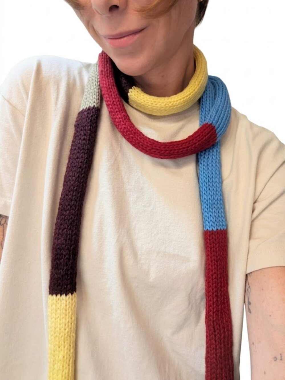 Merino Wool Skinny Scarf Blue Burgundy Butter Yellow Y2K - Picture 8 of 13